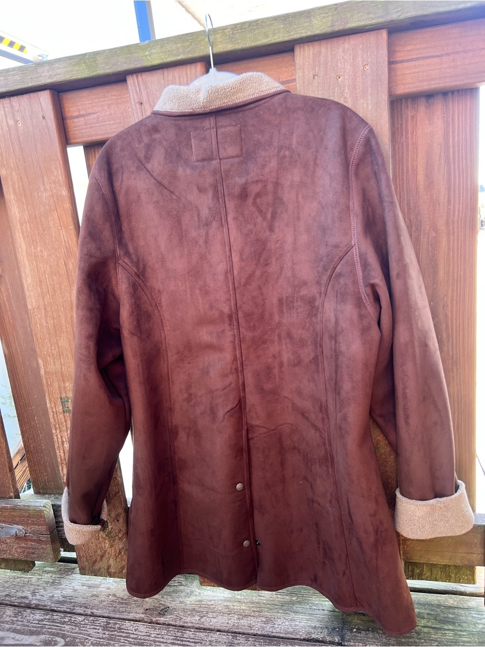 Outback Trading Company Brown Faux Suede Shearling-Trim Jacket - Picture 6 of 7